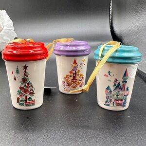 Disney Starbucks Ornament Set Red Teal Purple